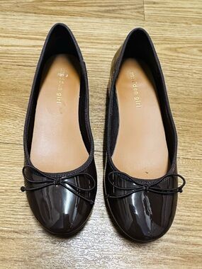 Madden Girl Brown Patent Ballet Flats Size 8 | Low Heel Bow Detail